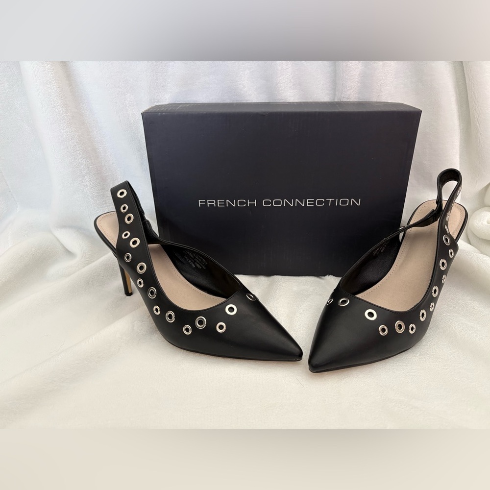 French Connection Women's Black Rockout Slingback 3 Inch Heel Size 8.5 NIB